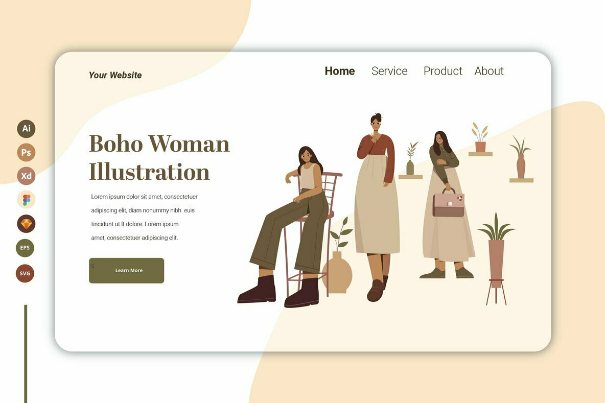 Boho Woman Ilustration Landing page 1