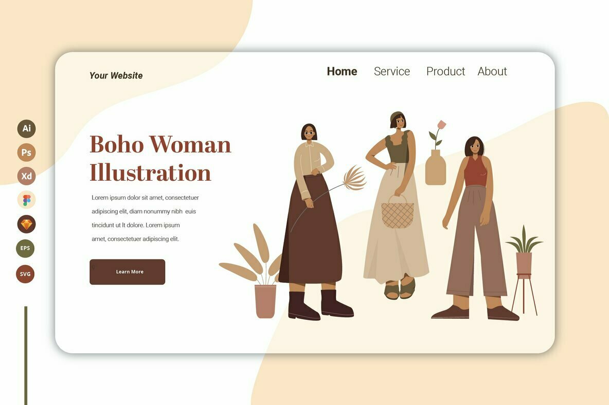 Boho Woman Ilustration Landing page 2