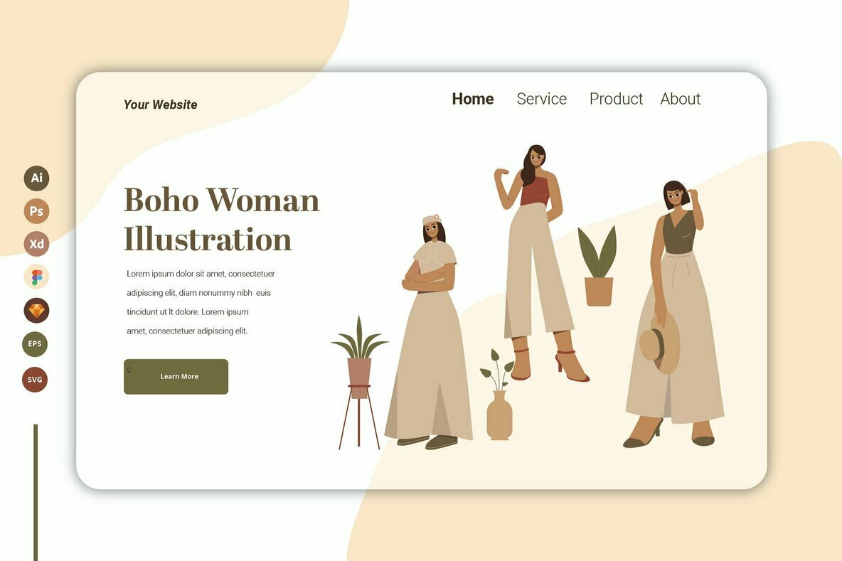 Boho Woman Ilustration Landing page 3