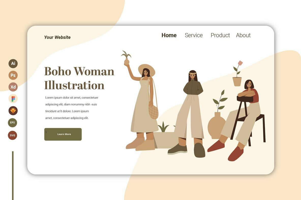 Boho Woman Ilustration Landing page 4