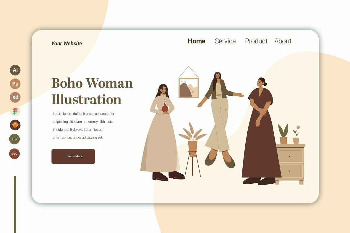 Boho Woman Ilustration Landing page 5