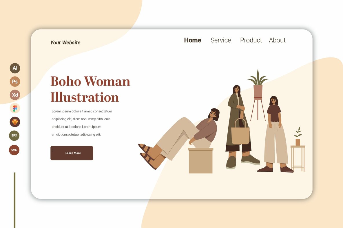 Boho Woman Ilustration Landing page 6