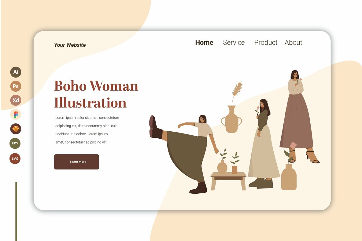 Boho Woman Ilustration Landing page 7