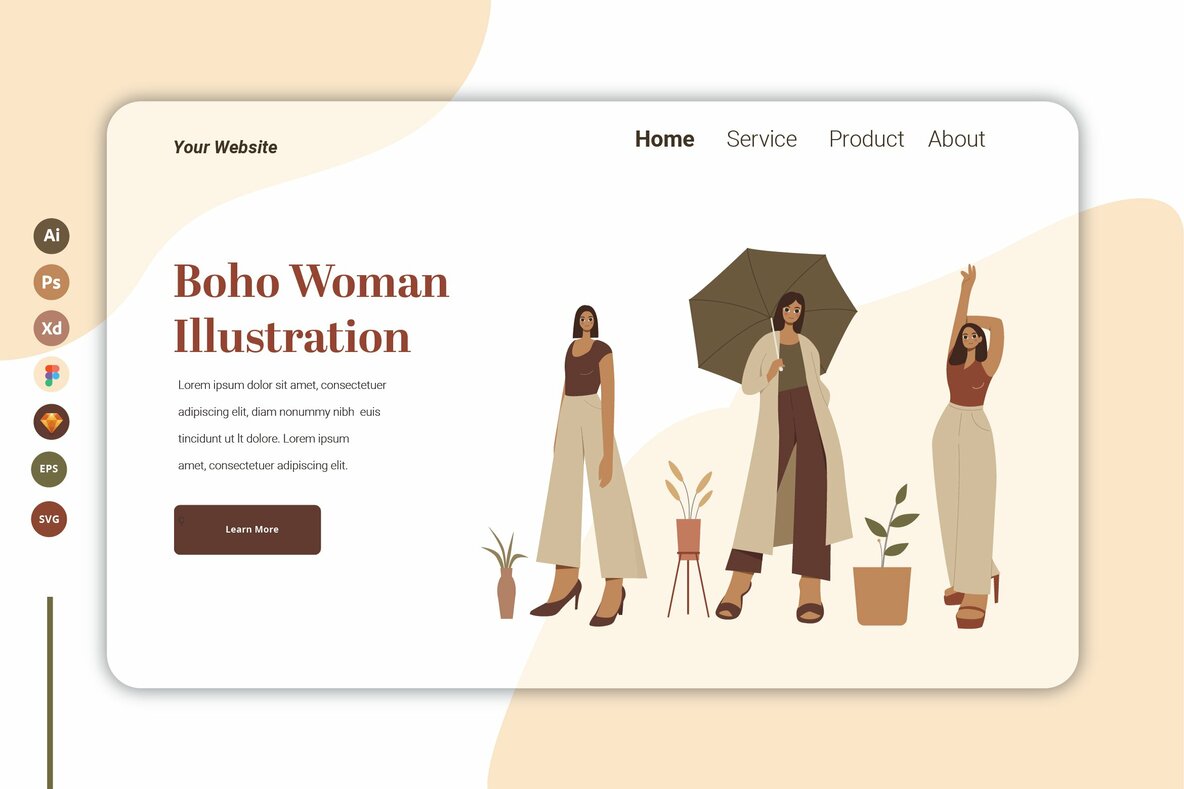 Boho Woman Ilustration Landing page 8