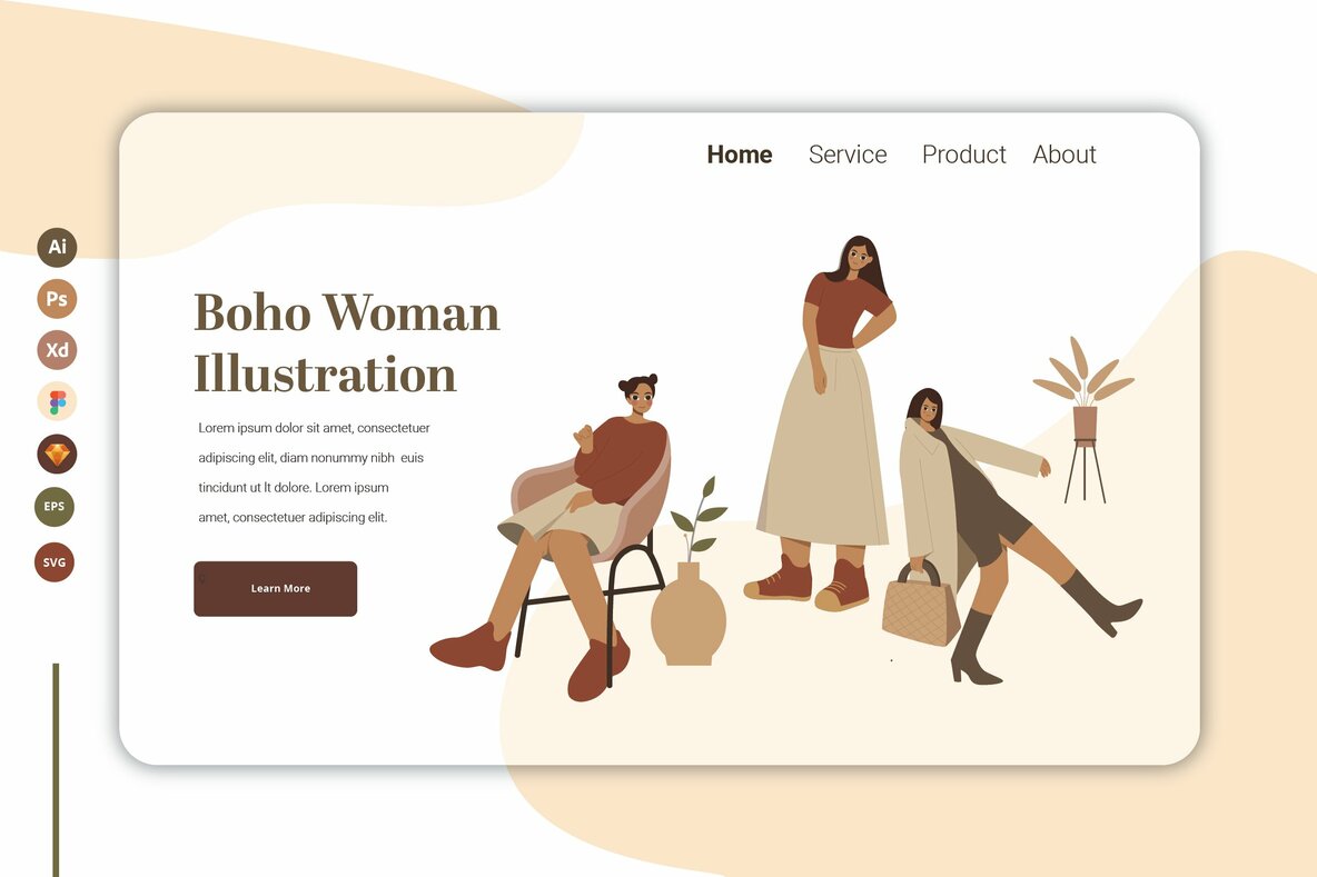 Boho Woman Ilustration Landing page 9