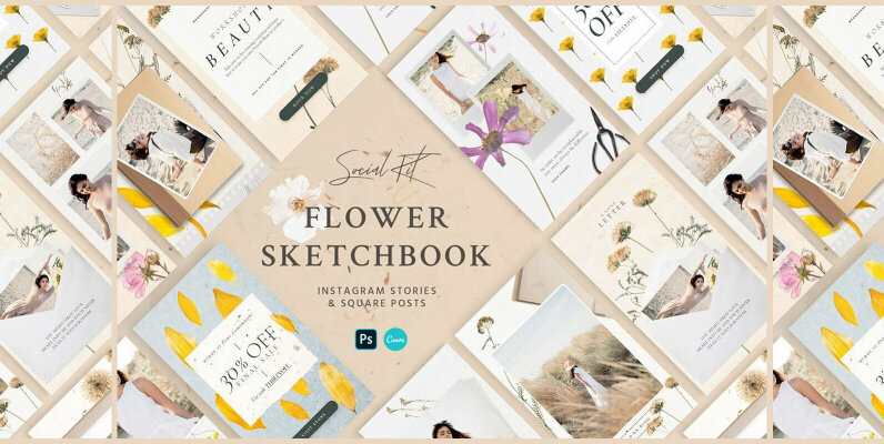 Flower Sketchbook Stories Social Kit