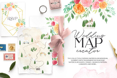 Watercolour Wedding Map Creator Kit