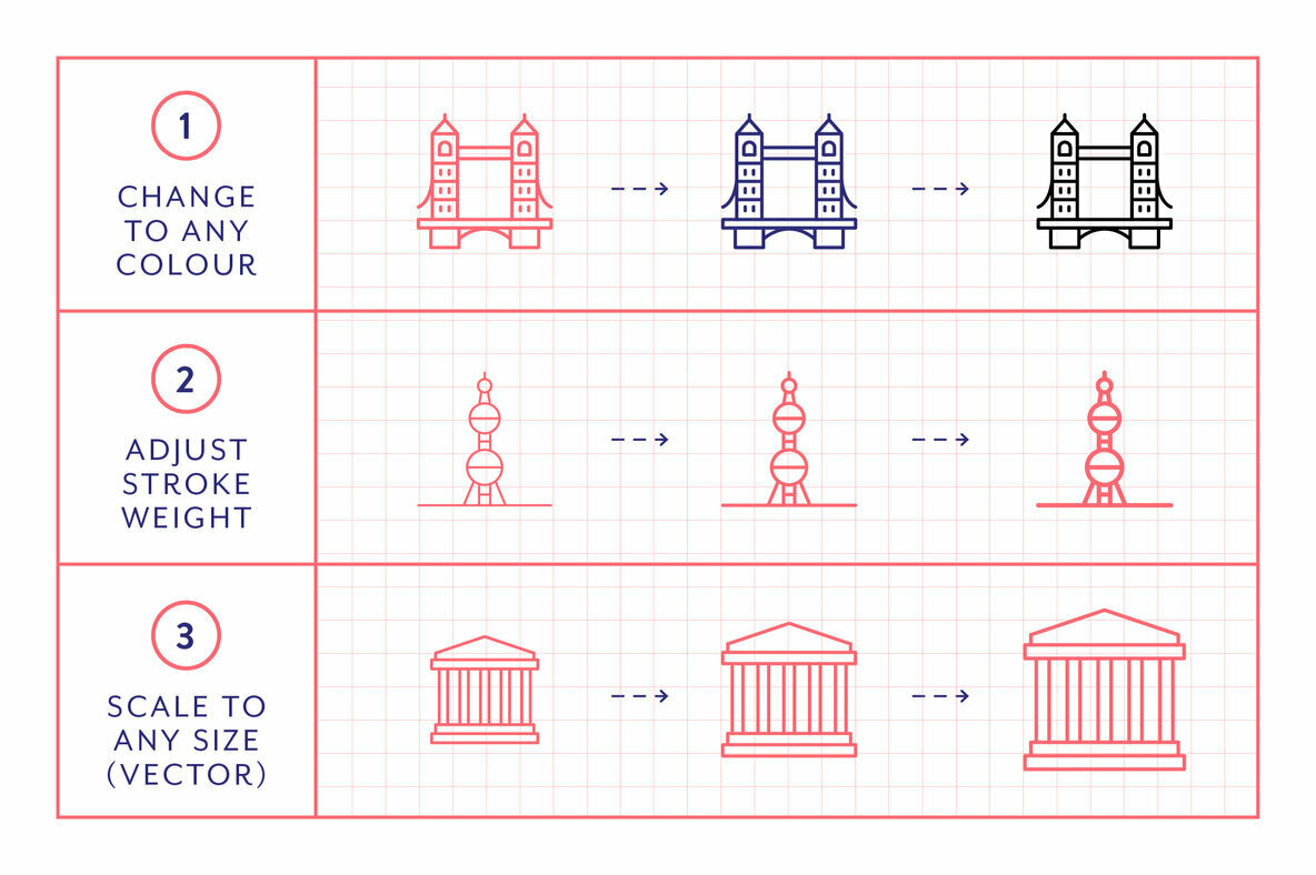 Landmarks Line Icons 3