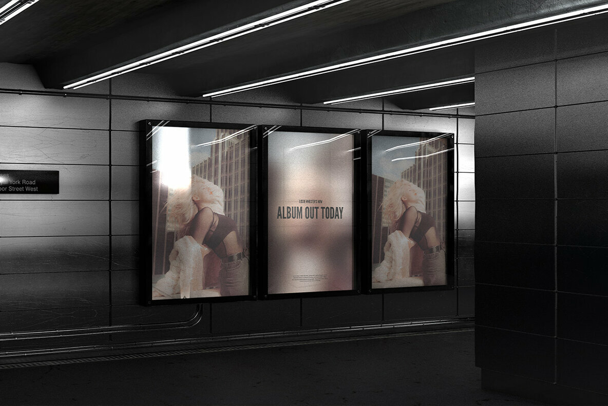 Subway Triple Billboard Mockup No 006 Subway Triple Billboard Mockup No 006