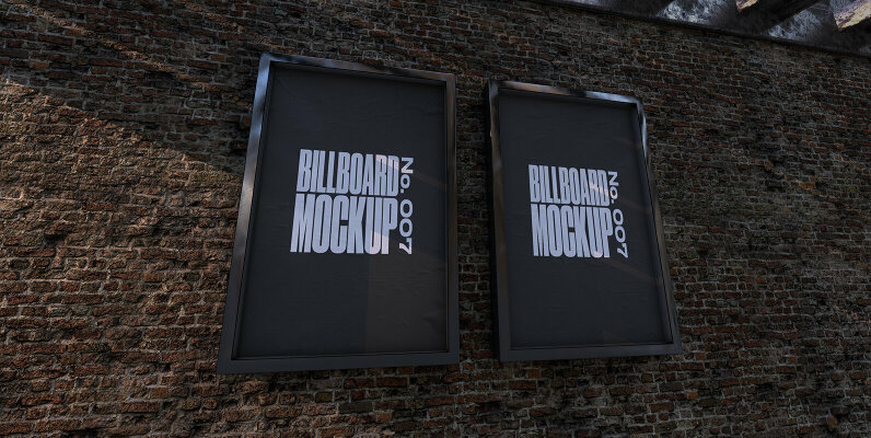 Brick Wall Double Billboard Mockup   No  007