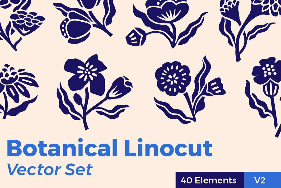 Botanical Linocut Vector Set V2 1