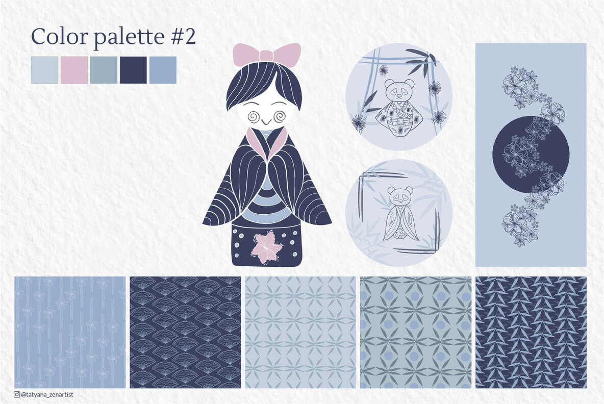 Japanese Kokeshi Doll Linear Clipart Collection 6