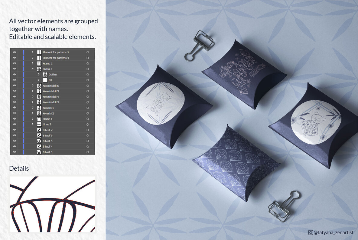 Japanese Kokeshi Doll Linear Clipart Collection 7