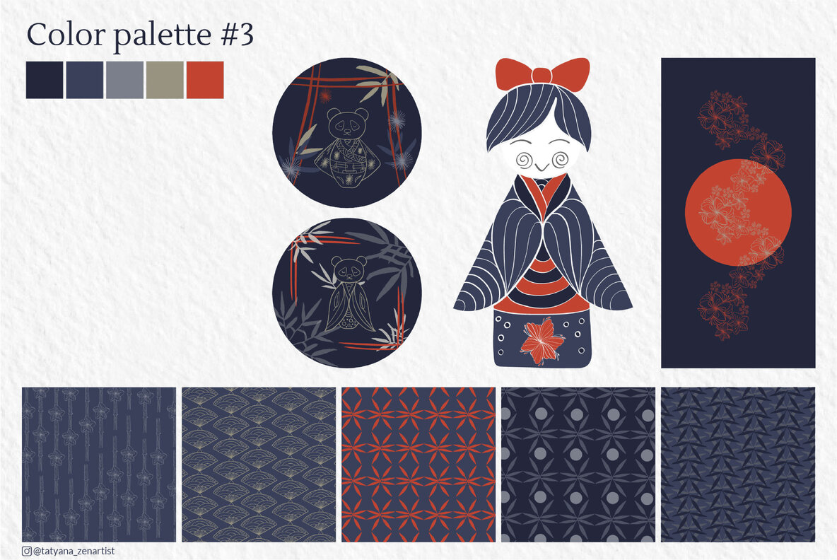 Japanese Kokeshi Doll Linear Clipart Collection 9