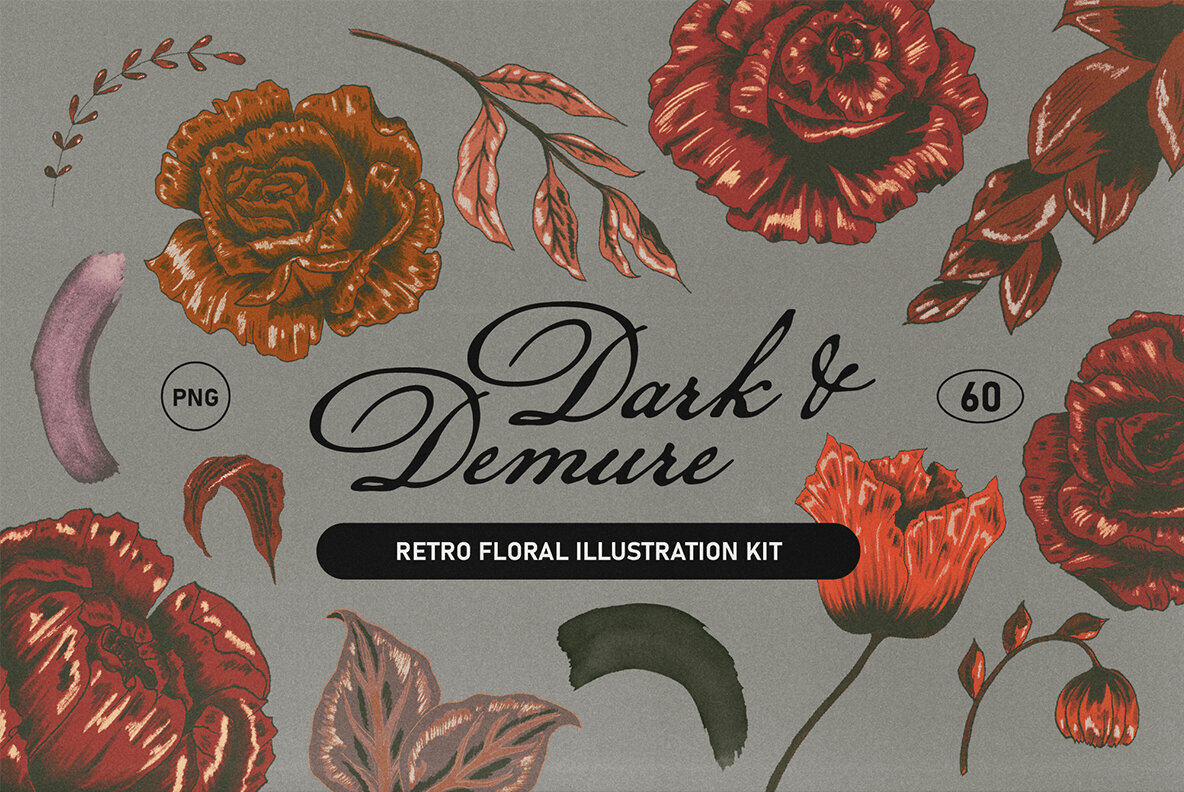 Dark   Demure Floral Illustration Set 1