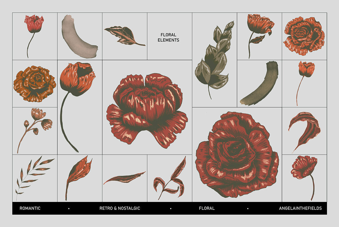 Dark   Demure Floral Illustration Set 2