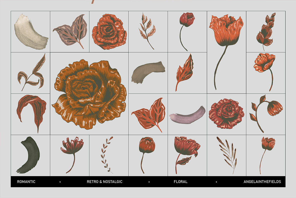 Dark   Demure Floral Illustration Set 4