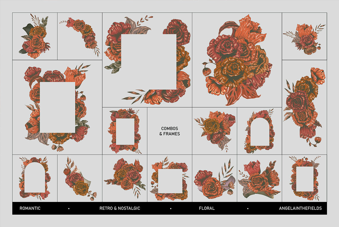Dark   Demure Floral Illustration Set 6