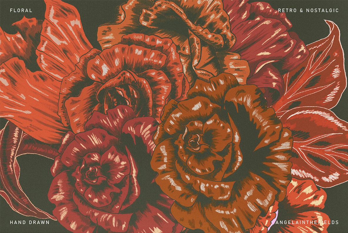 Dark   Demure Floral Illustration Set 7