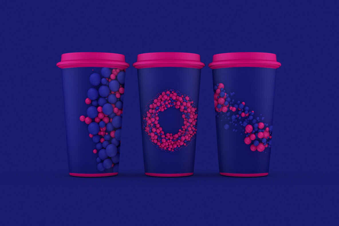 Abstract 3D Rendering of Spheres   Blue and Pink 3