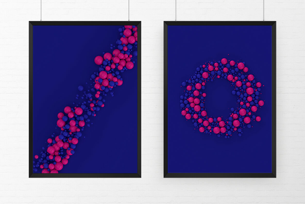 Abstract 3D Rendering of Spheres   Blue and Pink 4