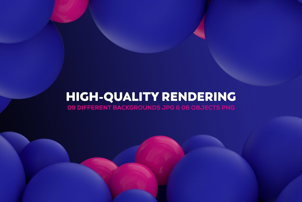 Abstract 3D Rendering of Spheres   Blue and Pink 7