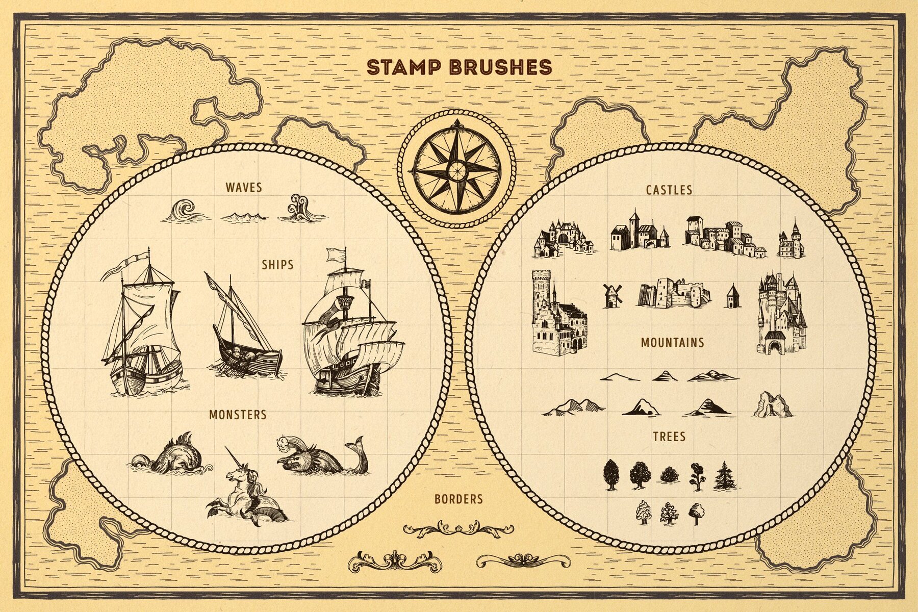Vintage Map Procreate Brushes Vintage Map Procreate Brushes