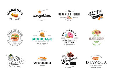 12 Food Industry Logos Hand Painted