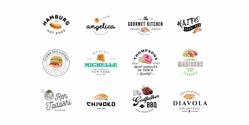 12 Food Industry Logos Hand Painted