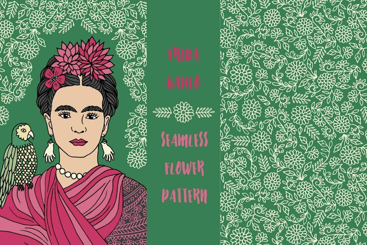 Portrait of Frida and Flower Pattern 2