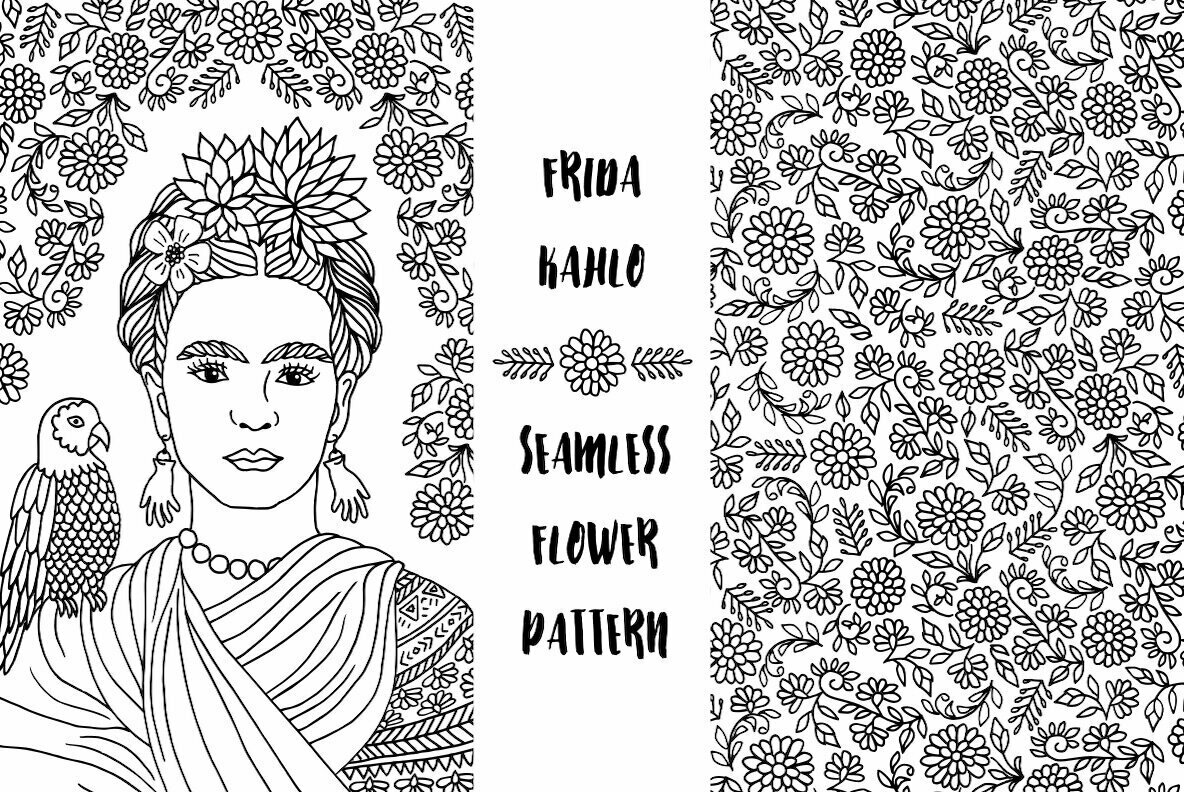 Portrait of Frida and Flower Pattern 3