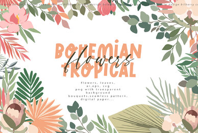 Bohemian Tropical Flowers Art Set