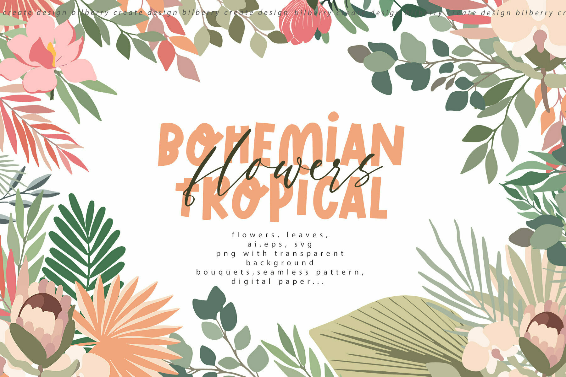 Bohemian Tropical Flowers Art Set 1