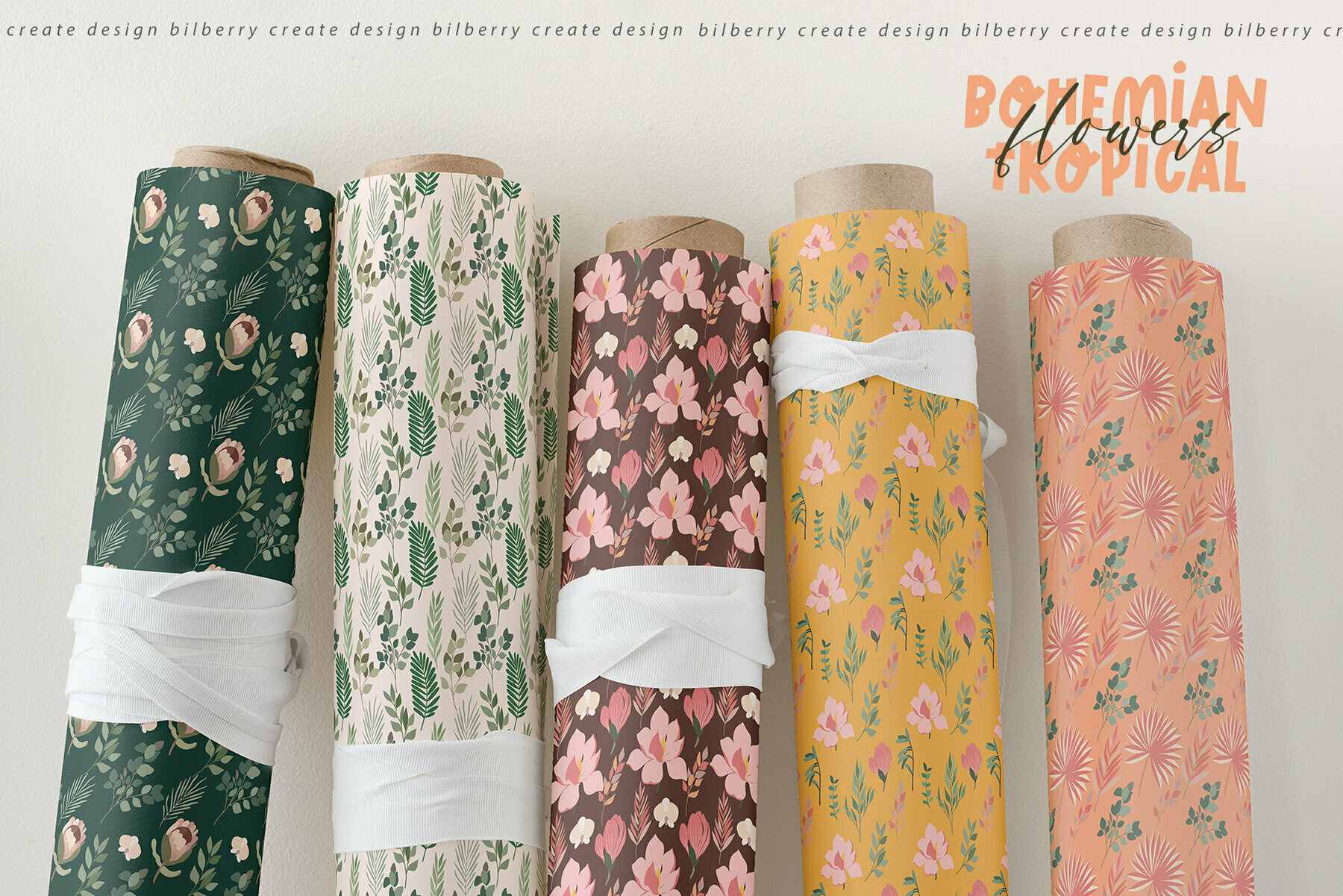 Bohemian Tropical Flowers Art Set 2