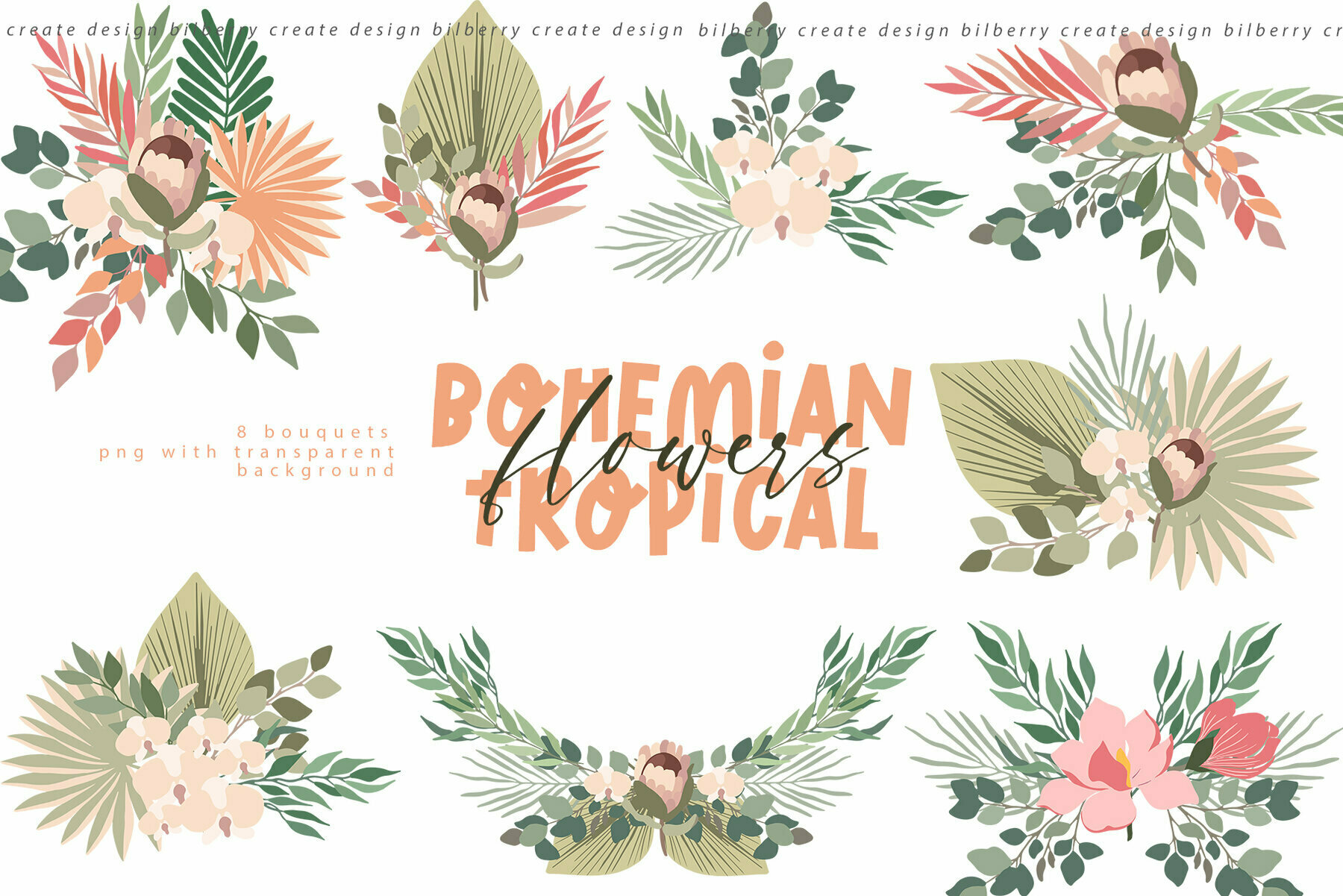 Bohemian Tropical Flowers Art Set 3