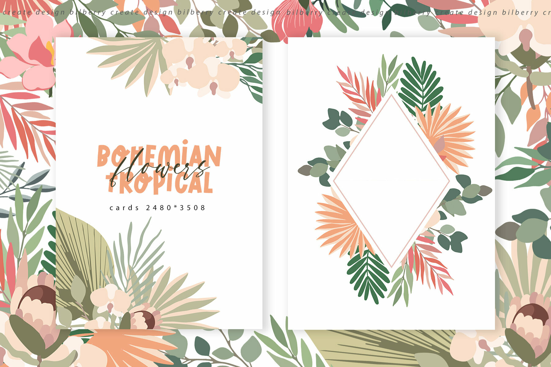 Bohemian Tropical Flowers Art Set 4