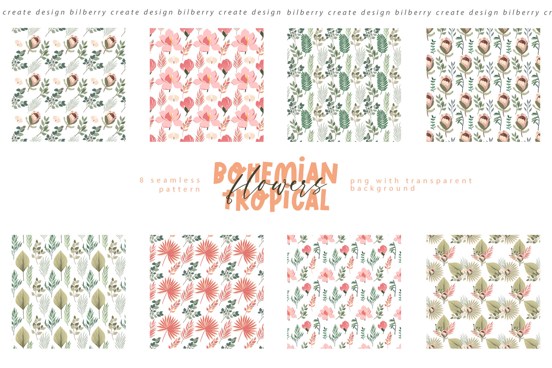 Bohemian Tropical Flowers Art Set 7
