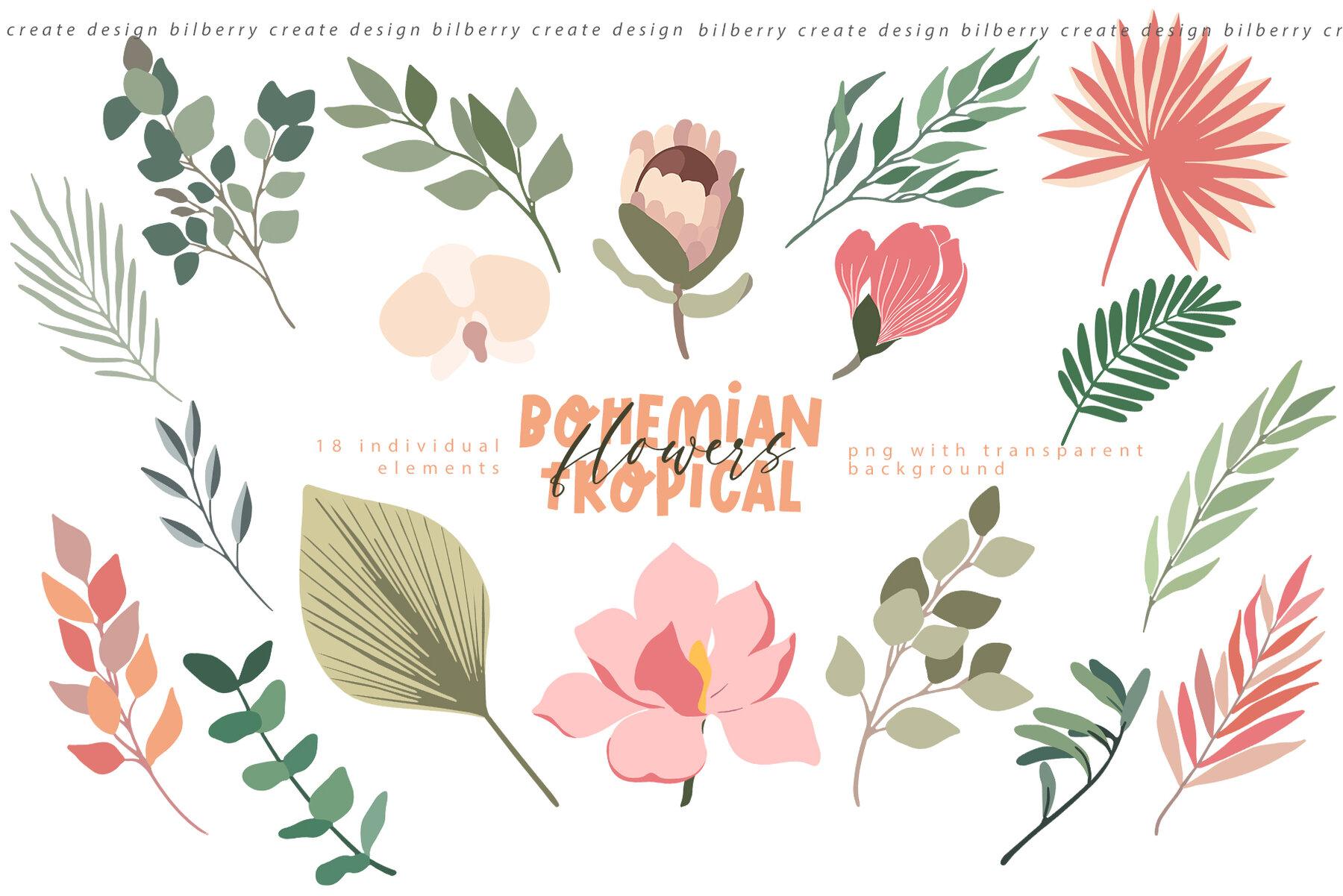 Bohemian Tropical Flowers Art Set 8