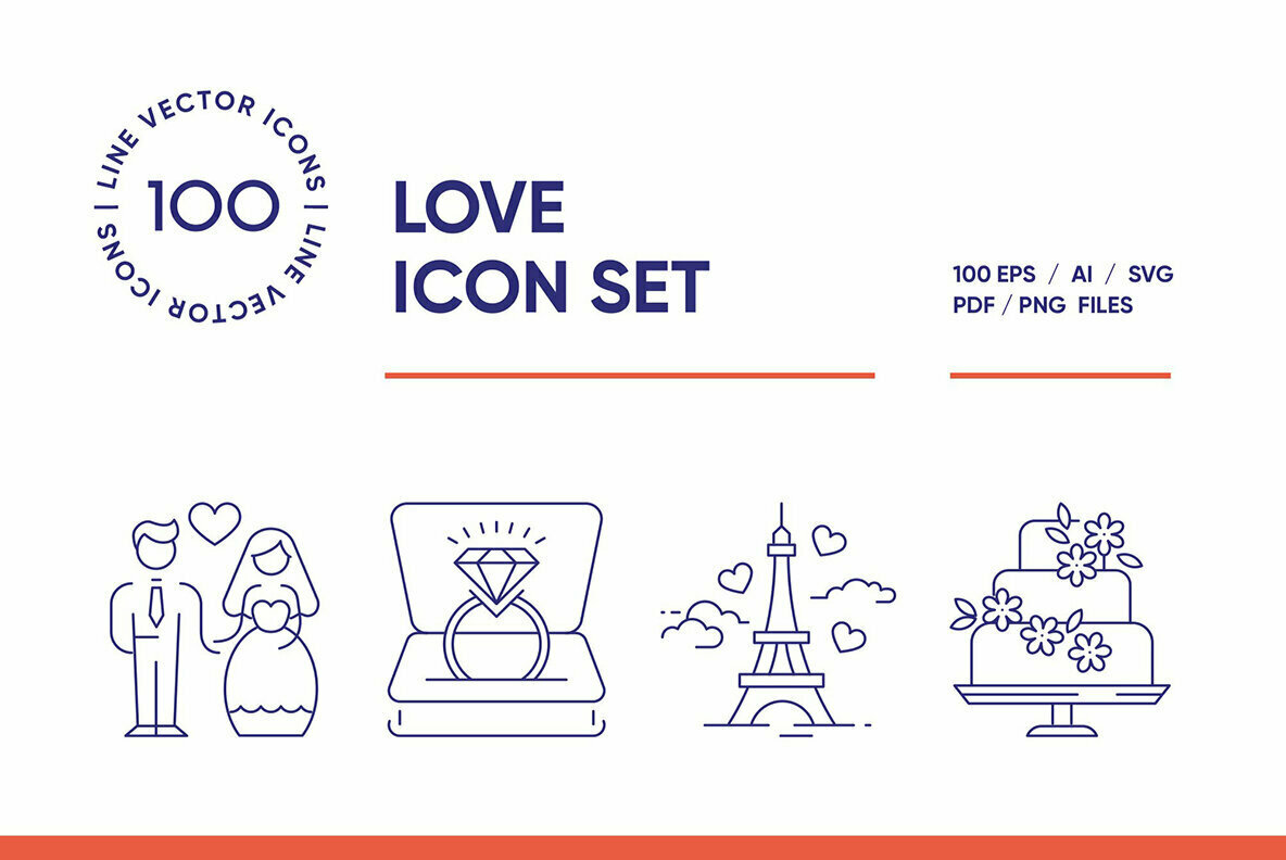 Wedding and Love Icon Set Wedding and Love Icon Set