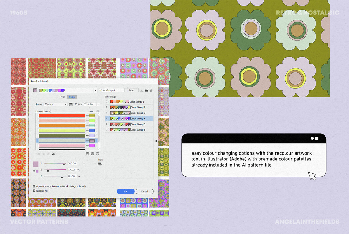 Sixties Vector Floral Patterns 10