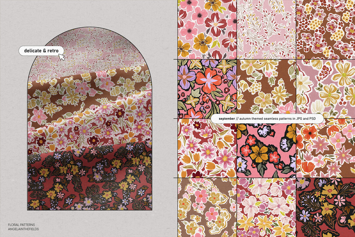 Autumn Garden Retro Floral Patterns 2