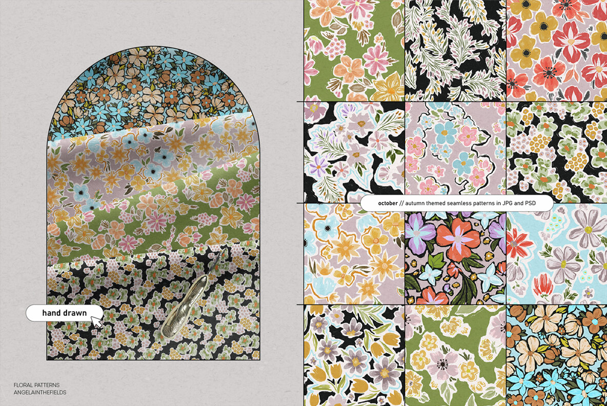 Autumn Garden Retro Floral Patterns 4