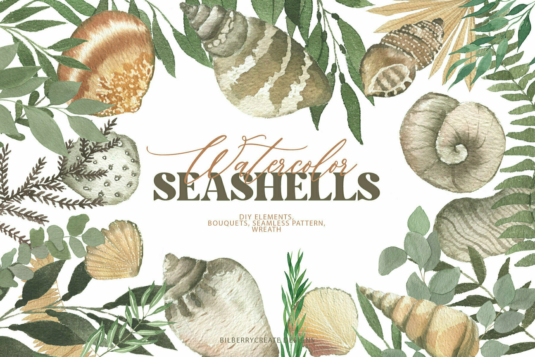 Watercolor Seashells Art Set 1