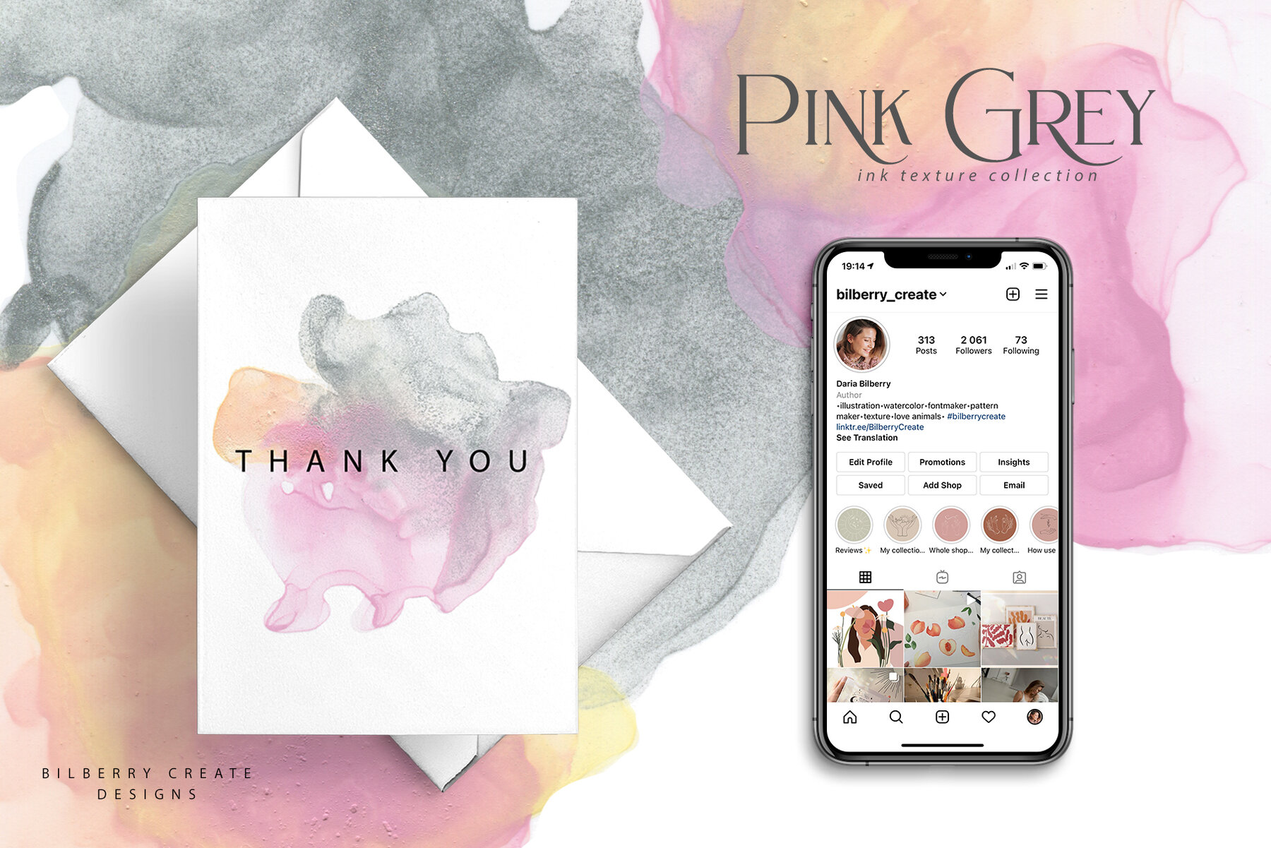 Pink Grey Ink Texture Collection 14