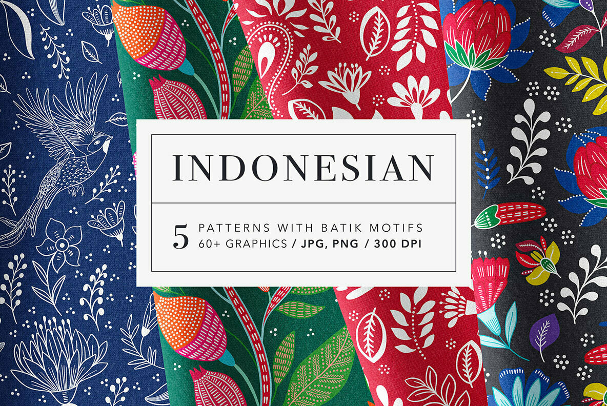Indonesian Floral Batik Patterns Set 1