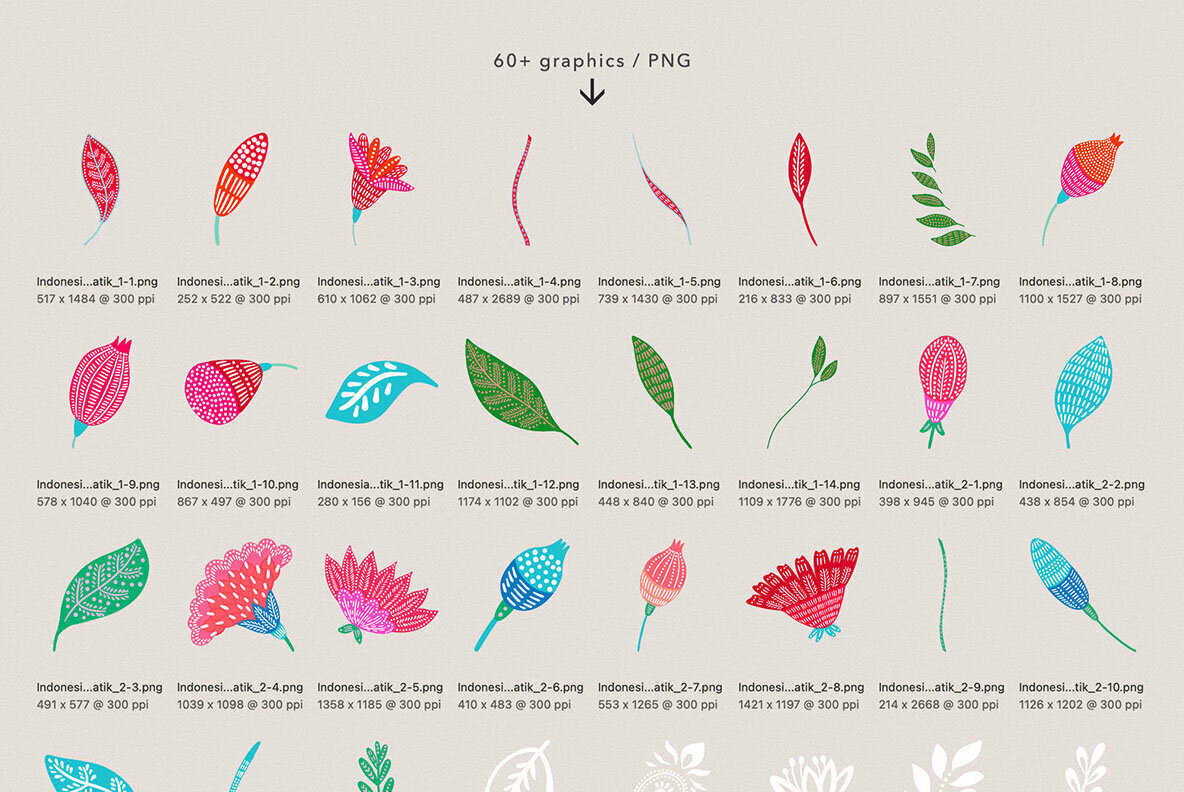 Indonesian Floral Batik Patterns Set 5