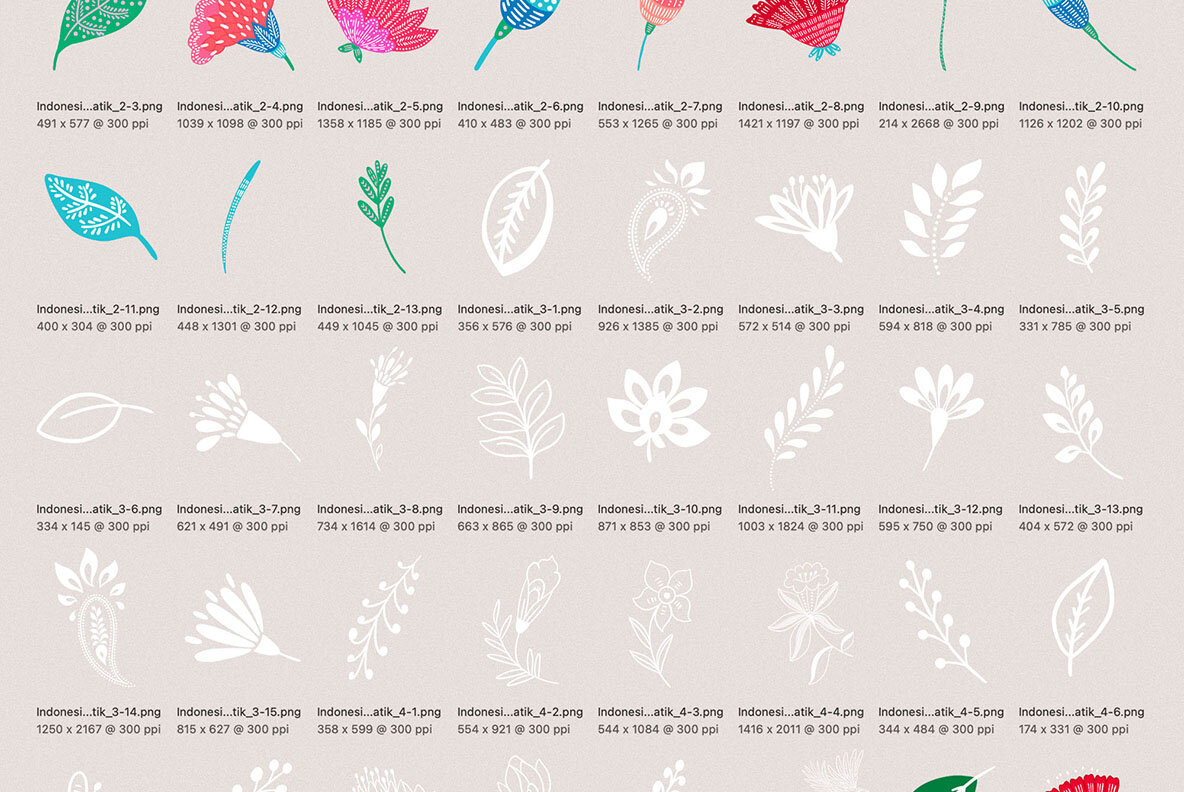 Indonesian Floral Batik Patterns Set 6