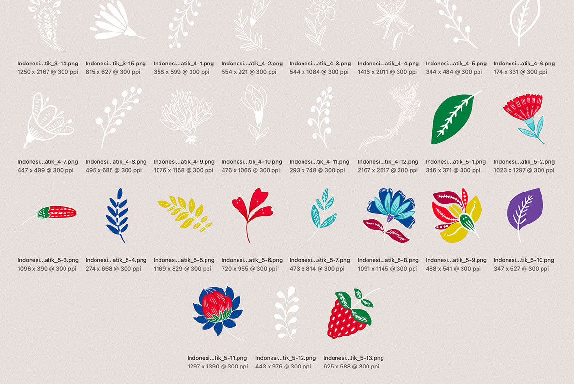 Indonesian Floral Batik Patterns Set 7