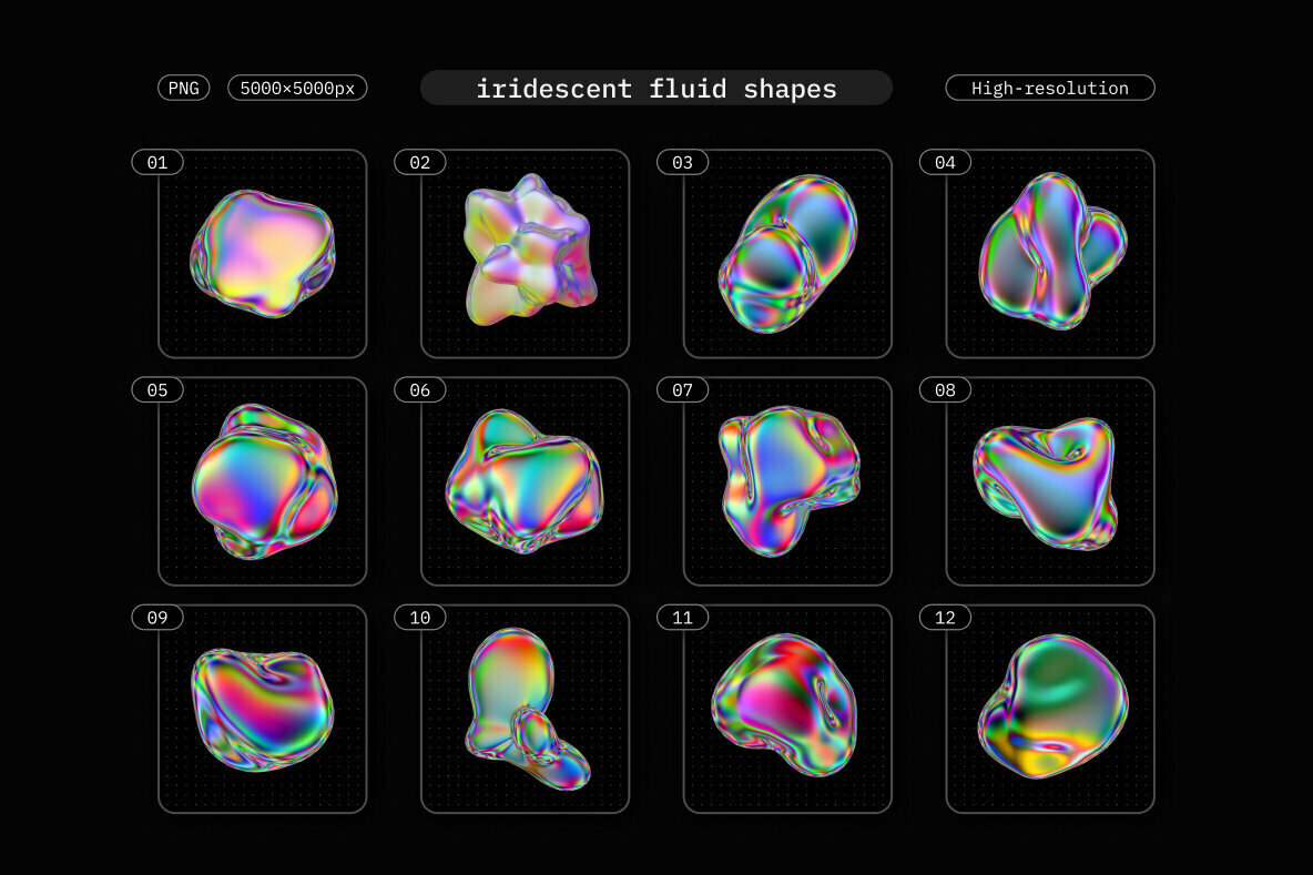 Iridescent Fluid 3D Shapes Collection 2
