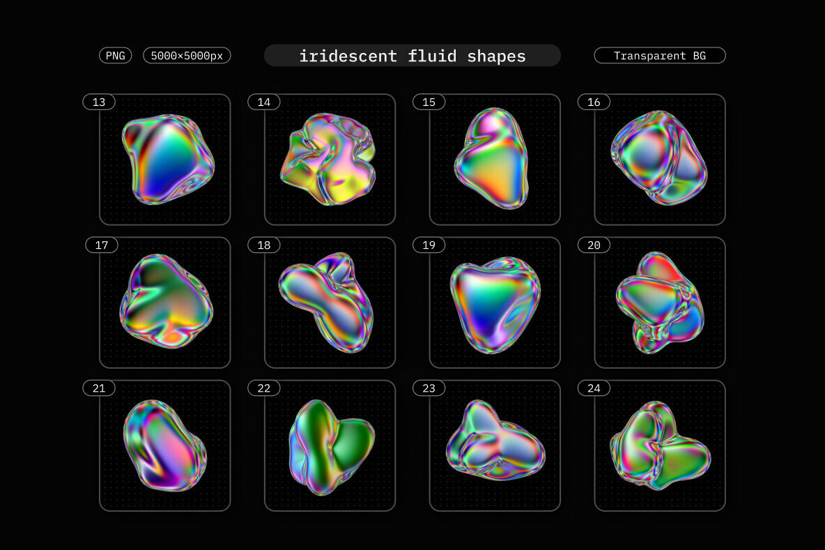 Iridescent Fluid 3D Shapes Collection 4